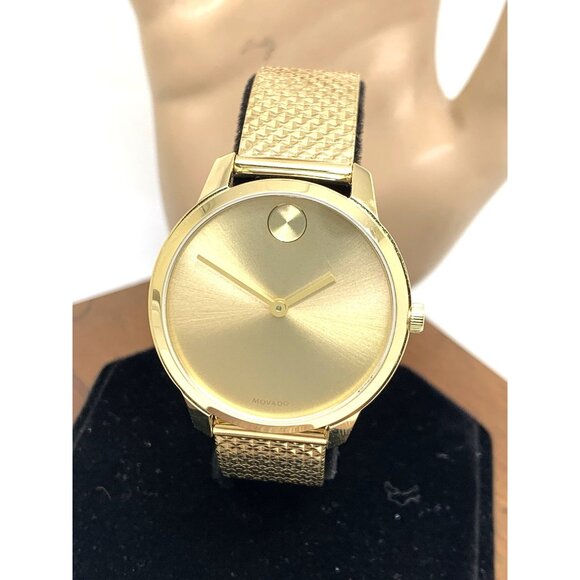 Movado Women's Watch 3600598 Bold Gold Dial Swiss Quartz Mesh Band Steel 35mm - Picture 1 of 15